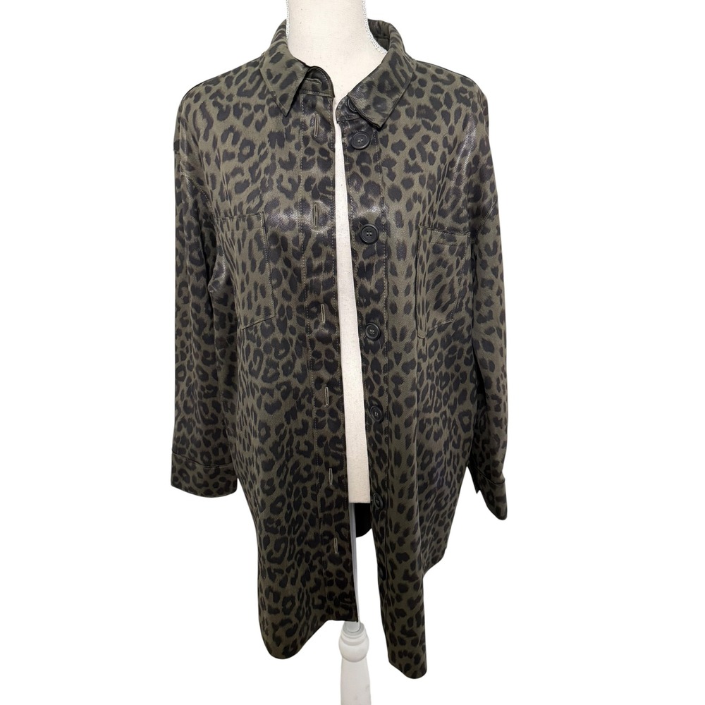 Zara Leopard Print Faux Leather Shacket Olive Green Black Animal Print Small - Picture 1 of 4